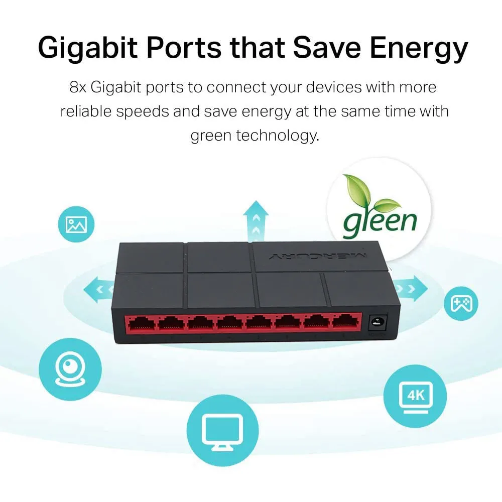 8 Порты гигабитный настольный коммутатор компактный 1000 Мбит/с Ethernet Lan