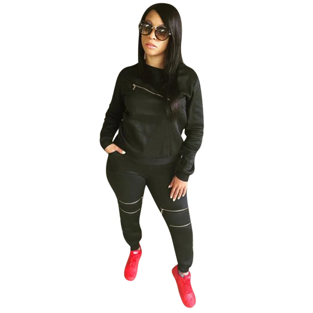 

Zipper Up Patchwork Casual Two Piece Outfit Fall Clothes for Women O-neck Long Sleeve Pullover and Sporting Trouser Lounge Wear