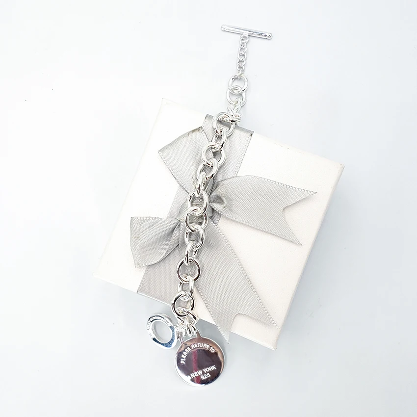 

Sterling Silver Bracelet Ladies Round Pendant Personality Luxury Brand 925 Silver Jewelry Popular in 2021
