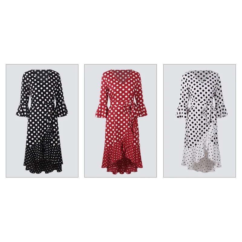 Женское платье модное в горошек с принтом длинное элегантное женское