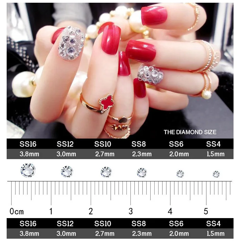 Стеклянные стразы для ногтей разных размеров 1 коробка задняя часть AB