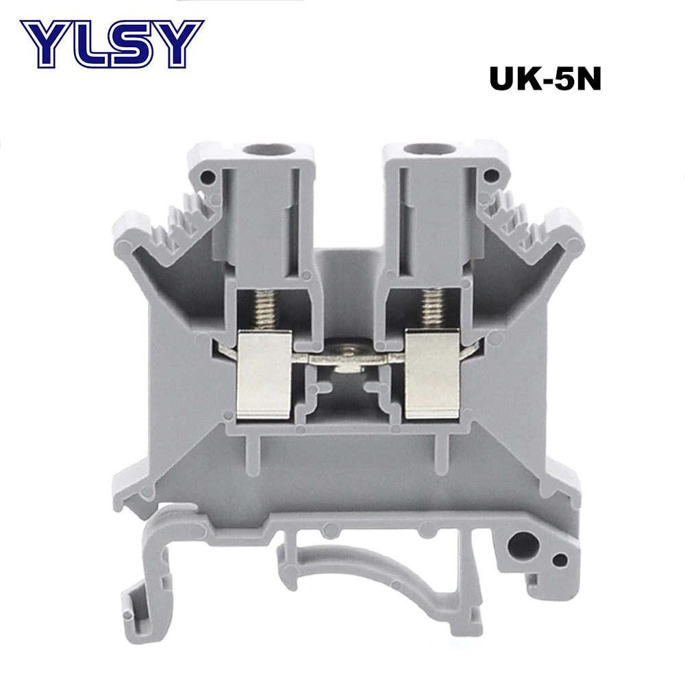 

5/10pcs Din Rail Mount Terminal Blocks UK-5N Bornier Screw Wire Electrical Terminals Connector Brass Cables Morsettiera 41A 4mm2