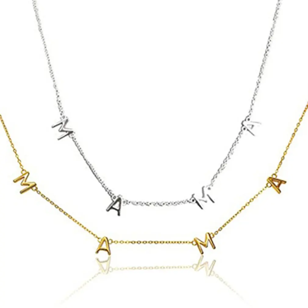 

Female Gold Plated Necklace Jewelry MAMA Pattern Thanksgiving Women's Clavicle Chain Birthday Gift Jewelry Necklace