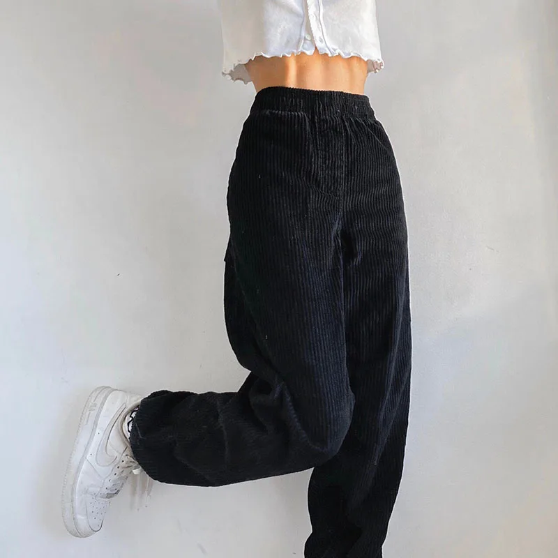 

2021 Women's Y2K Vintage Corduroy Pants Low Waist Female Gothic Black Trousers Streetwear 90s Outfits Harem Pants