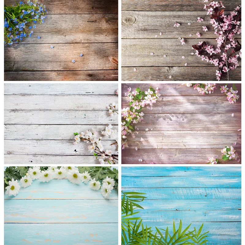 

SHUOZHIKE Vinyl Custom Photography Backdrops Props Spring Flower Wood Board Photo Studio Background 21318MB-59