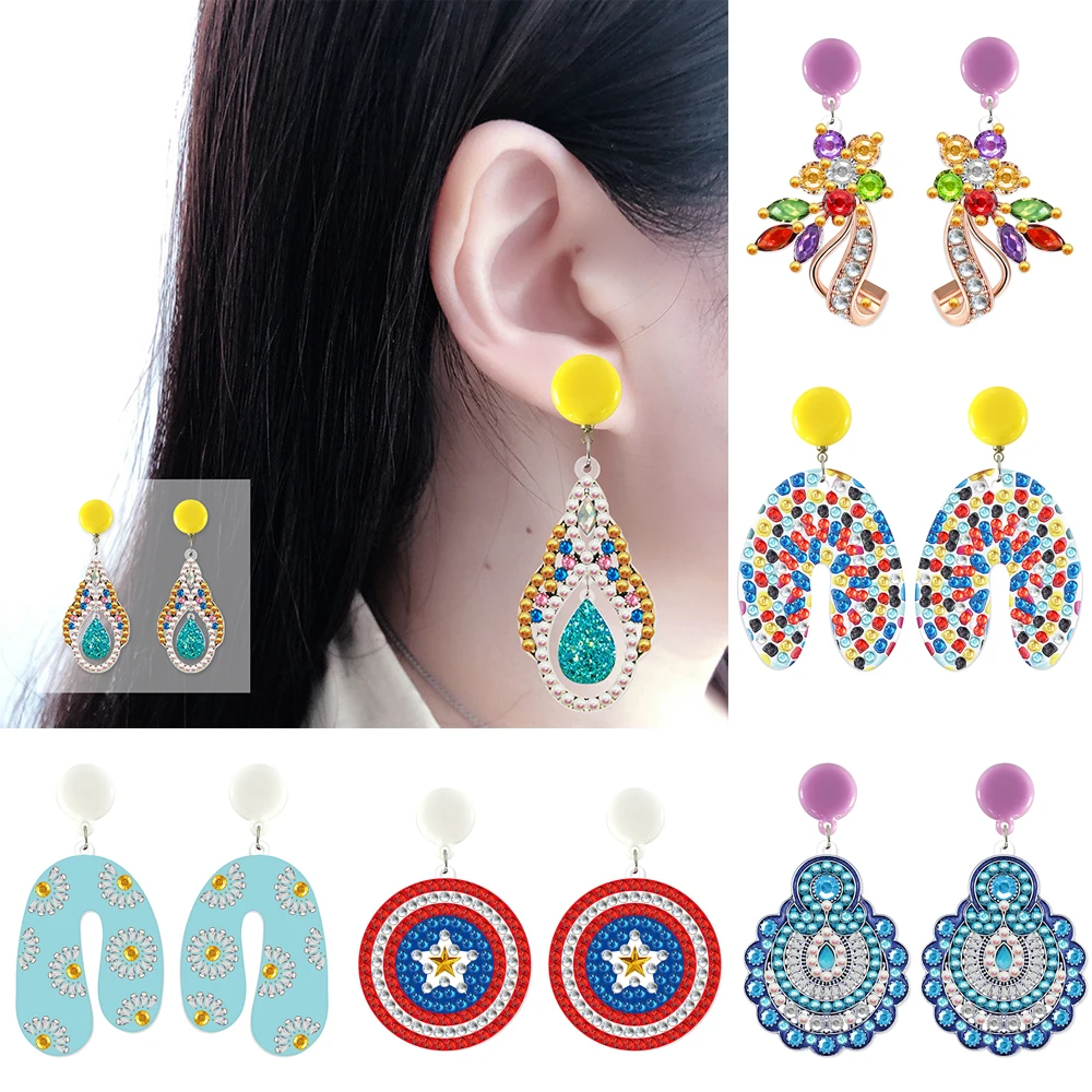 

5D Mosaic Diamond Earrings DIY Painting Kit Resin Drilling Ear Dangles Jewelry Christmas Gift for Girl Women Cross Stitch Craft