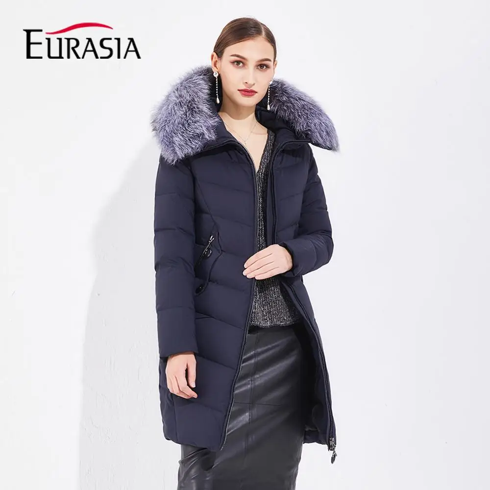 EURASIA/ Новое поступление, женские зимние пальто, парки, длинная куртка с капюшоном, Толстая теплая одежда из натурального Лисьего меха, большие размеры, розовый цвет, YD1872