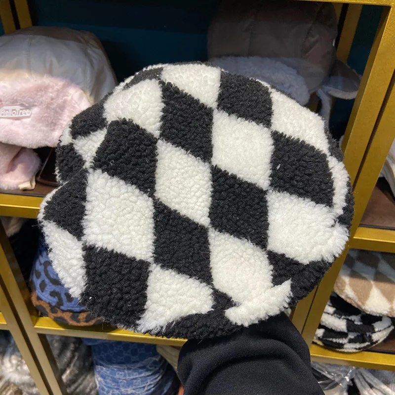 

202112-XX ins plaid pluse pu brim street beret hat men women Leisure painter hat