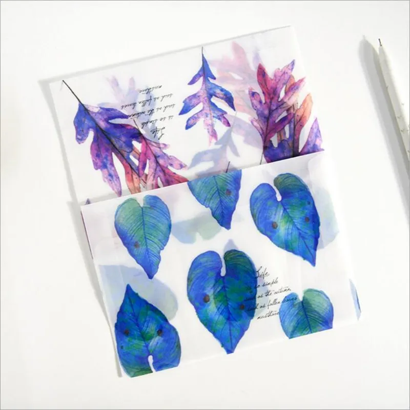 Новинка 100 шт./лот полупрозрачный конверт с листьями открытка для сообщений