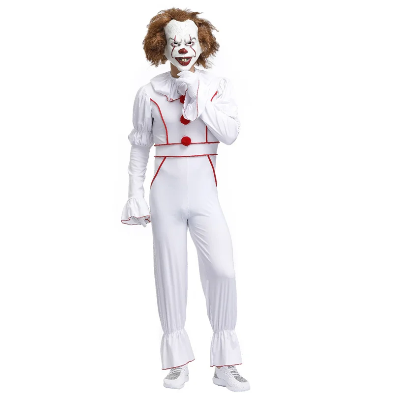 White Horror Clown Joker Pennywise Killer Clown Cosplay Costume Adult Men Costume Fancy Halloween Outfit Suit Clown Costume