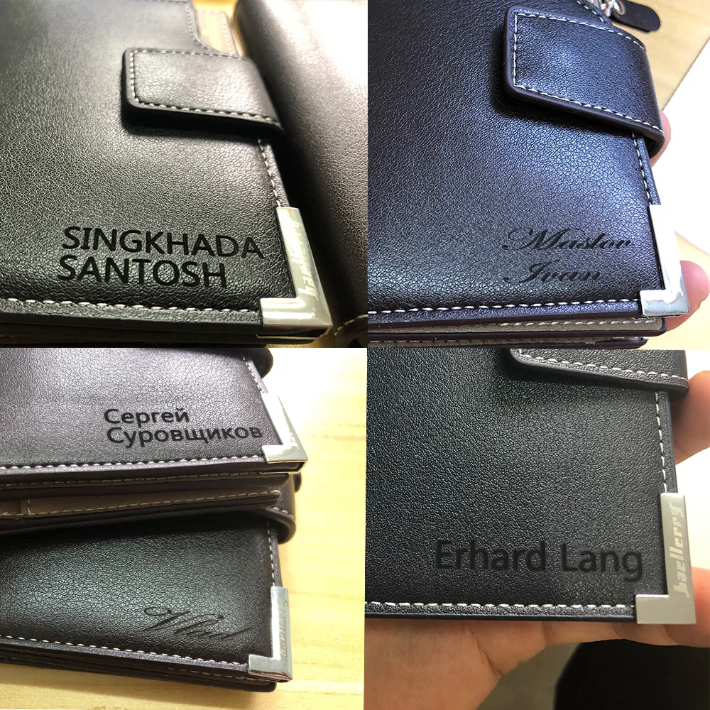

Customized Men Wallets Name Engraving Card Holders Zipper Fashion Short Men Purse PU Leather High Quality Male Purse For Men