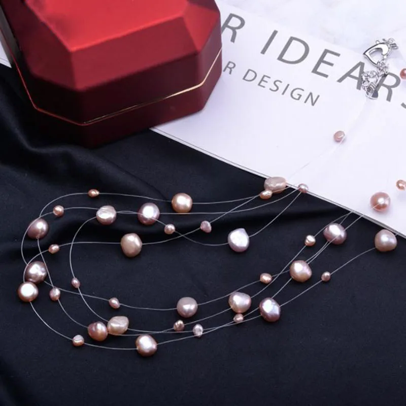 Ожерелье из пресноводного жемчуга натуральный барочный жемчуг колье для женщин