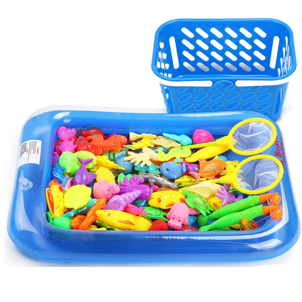 

18-52pcs Kids Magnetic Fishing Toys Set with Inflatable Pool Net Magnet Fishing Rod Funny Classic Toys for Children Gift