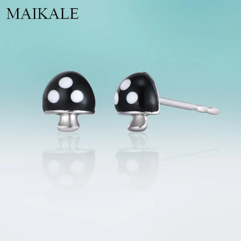 Женские маленькие серьги гвоздики MAIKALE милые в форме Грибов с синей/желтой/черной