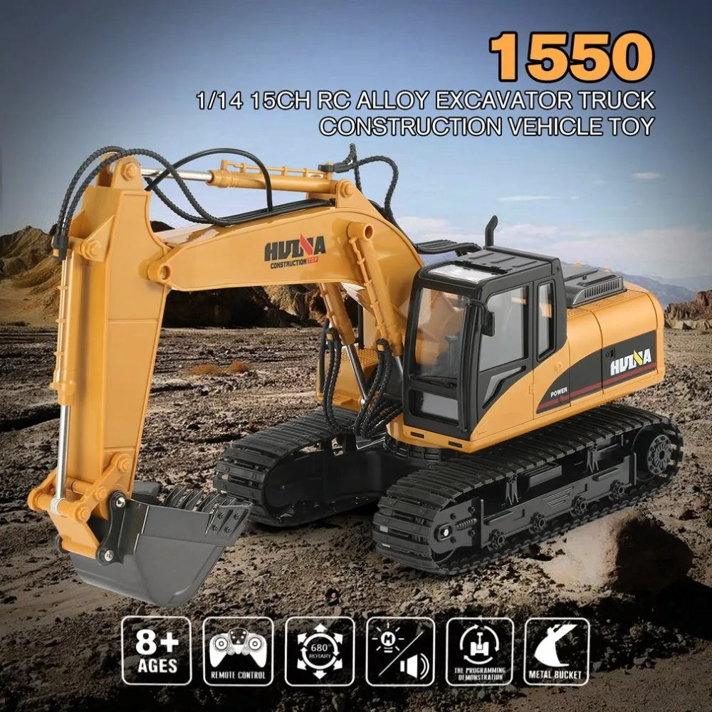 HuiNa 1550 RC Гусеничный автомобиль 15CH 2,4G 1:14 RC металлический экскаватор зарядка 1:12 RC автомобиль с батареей RC сплав экскаватор RTR для детей
