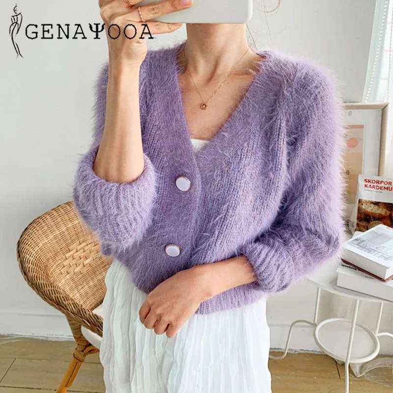 

Genayooa Casual Cardigan Womens Sweaters Cashmere 2020 Autumn Winter Korean Female Cardigans V Neck Sexy Ladies Cardigan