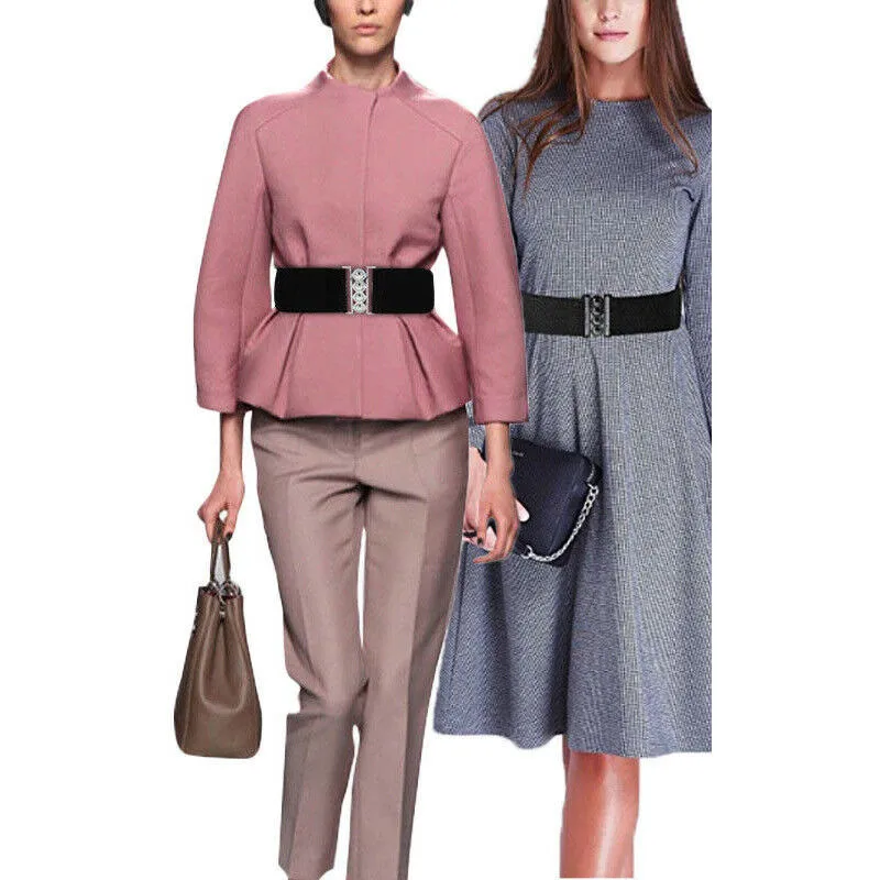 Женская модная растягивающаяся Пряжка Высокая талия с поясом женские широкие