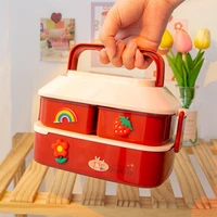 back to school double layer japanese style pp material bento box compartment lunch box food container for kid and students