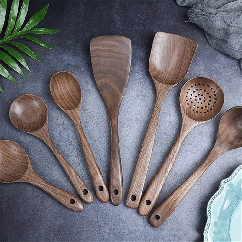 

Black Walnut Wood Spoons Non-stick Spatula Dessert Tea Coffee Soup Rice Spoon Shovel