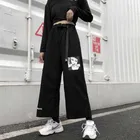 2020 Повседневная летняя ulzzang Корейская женская одежда Harajuku Свободные футболки с буквенным принтом + свободные штаны с аниме принтом два S-XXL