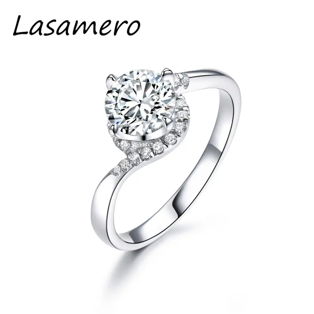 

LASAMERO Retro Promise Ring 1.00CT Round Cut 6.5MM DEF Moissanites Wedding Ring Solid 14K Gold Twist Halo Design Engagement Ring