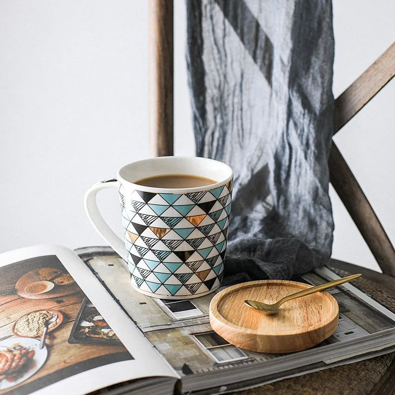 

Creativity Matte Ceramic Mug Coffee Cup With Lid Milk Water Mugs Nordic Style Simple Geometric Triangle Mug Coffee Cups