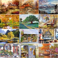 5d diy diamond painting full square round drill houses diamond embroidery autumn scenery cross stitch home decor manual art gift