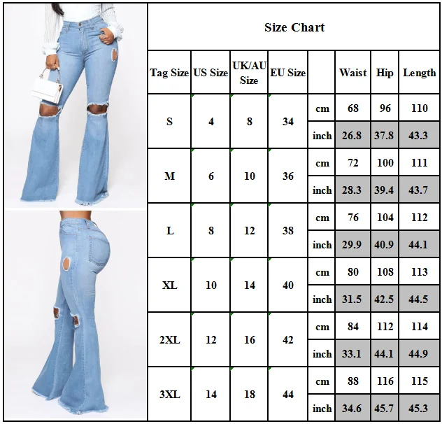 

Ladies Hole Denim Pants Womens Solid Color Ripped Trousers