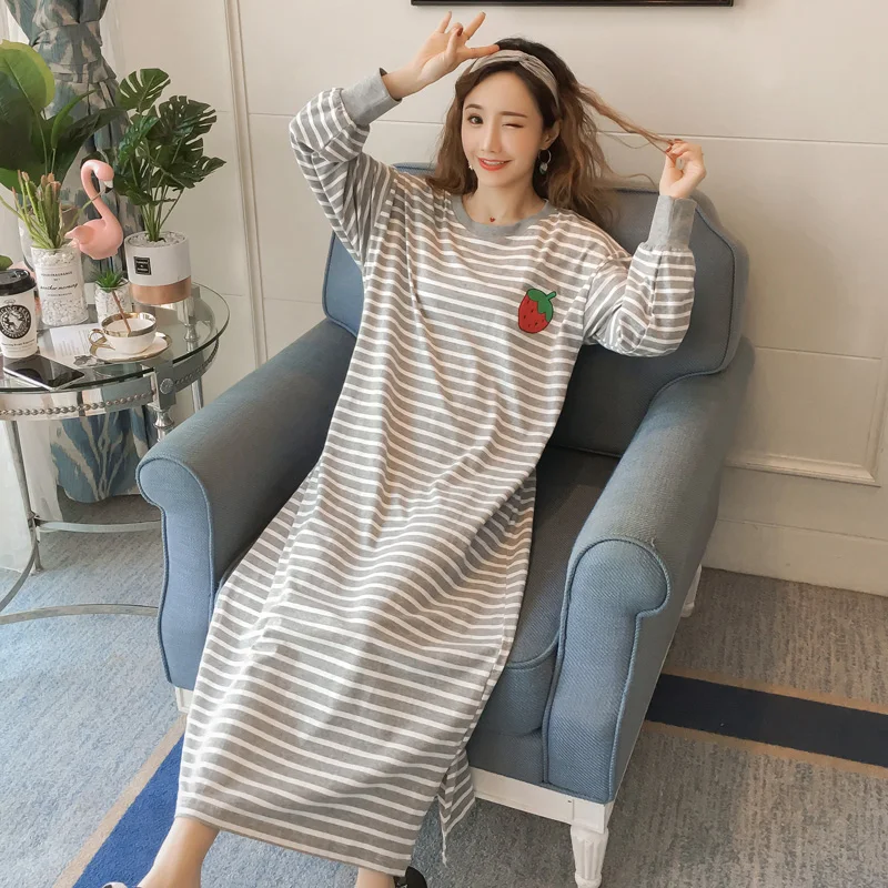 Good Quality Autumn Winter Warm Full Cotton Nightgown Home Wear Lovely Nightgowns for Women Loose Girl Sleepwear Nightgown