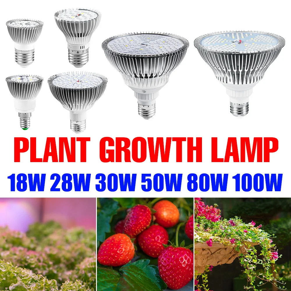 LED Grow Bulbs E27 Plant Light 220V Full Spectrum Phytolamps E14 Hydroponic Fitolampy 18W 28W 30W 50W 80W 100W Indoor Seeds Lamp | Лампы и