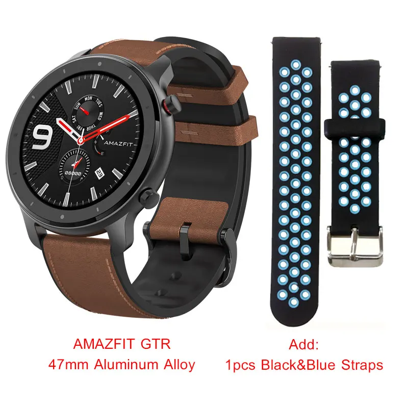 Alloy Add BlackBlue Глобальная версия Amazfit GTR 47 мм 42 мм Смарт часы умные часы Xiaomi Huami Smartwatch 12 спортивных режимов 5ATM водонепроницаемый gps 24 дня батарея AMOLE - Цвет: Alloy Add BlackBlue