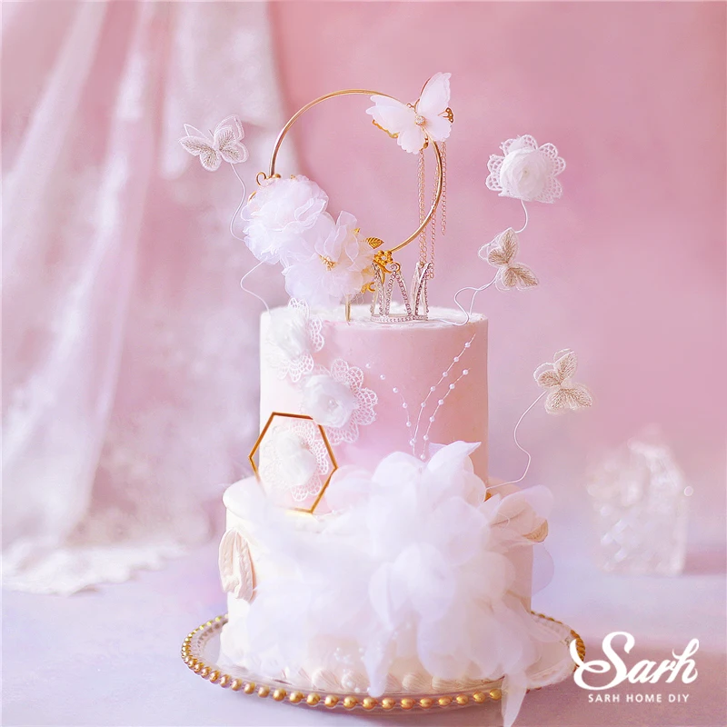 

Gold Dream Catcher Butterfly Yarn Cake Topper Silver Crown Bride Baking Sweet Gift Happy Birthday Wedding Party Decorating