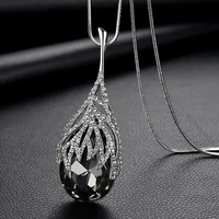 fashion new autumn and winter drop shaped crystal pendant necklace dress long necklace retro elegant sweater chain gift lady