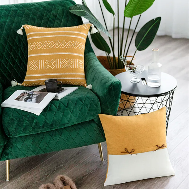 Желтая Белая Подушка с геометрическим рисунком для украшения дома наволочка