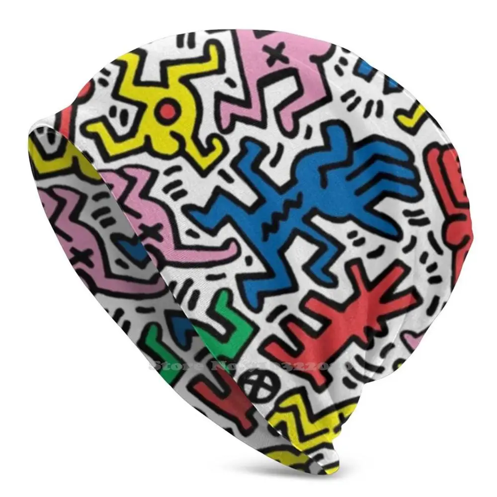 

Cloth Face Unisex Men Women Thin Beanie Casual Cap Keith Paints Love Skateboarding Colorful Cute Happy Q 80S Artist Color Cute