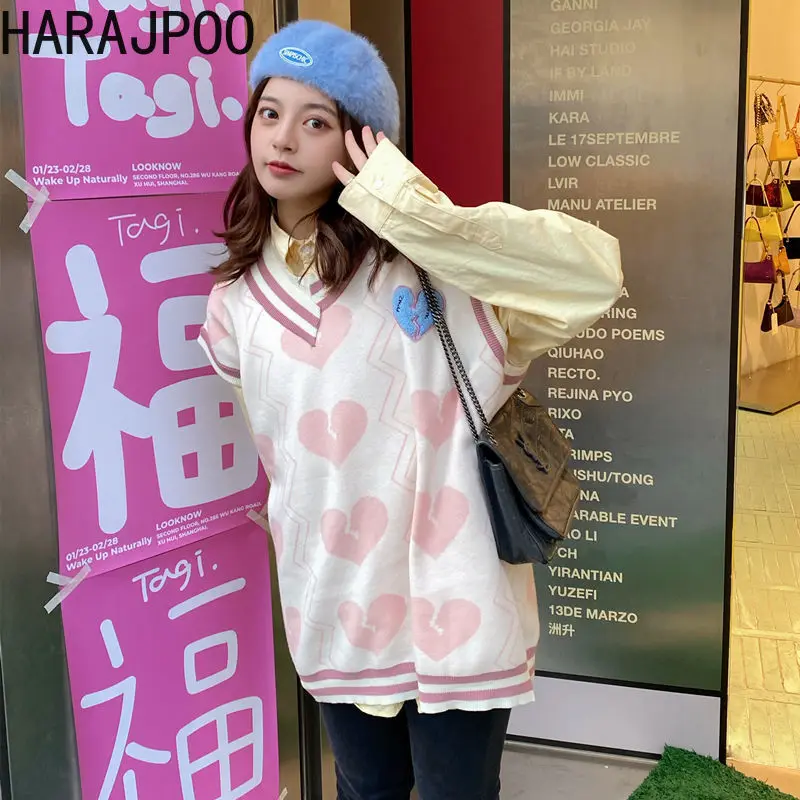 

Женский трикотажный жилет Harajpoo, Свободный Топ с вышивкой, V-образным вырезом, без рукавов, Y2k, весна-осень