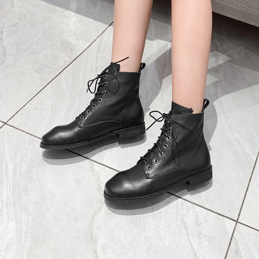 Женские ботинки из натуральной кожи на шнуровке размеры 34-42 | Обувь