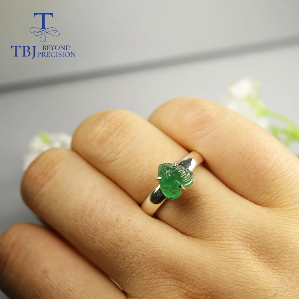 Женское кольцо ручной работы TBJ украшение с натуральным Изумрудом и гравировкой