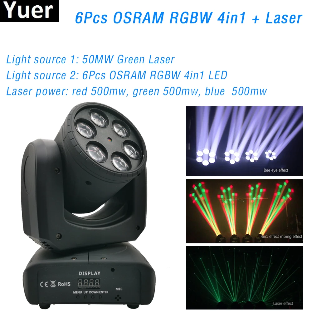 O светодиодный луч мыть 2IN1 шесть глаза пчел 6X10W RGBW 4IN1 Moving головной светильник DMX512
