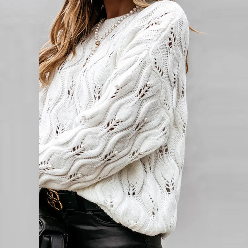 Женский трикотажный свитер с круглым вырезом и длинным рукавом - купить по