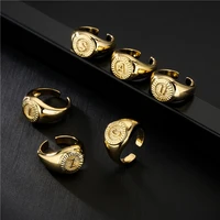 vintage circle coin letter rings for women stainless steel gold minimalist letter alphabet signet ring unique jewelry gift