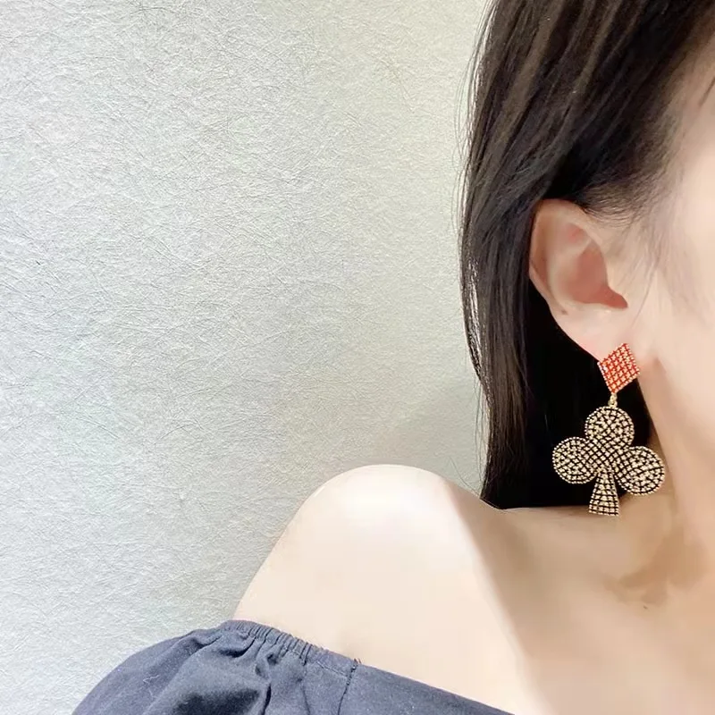

New style oversized poker diamond earrings fashion bohemian personality hanging ladies heart-shaped earrings jewelry