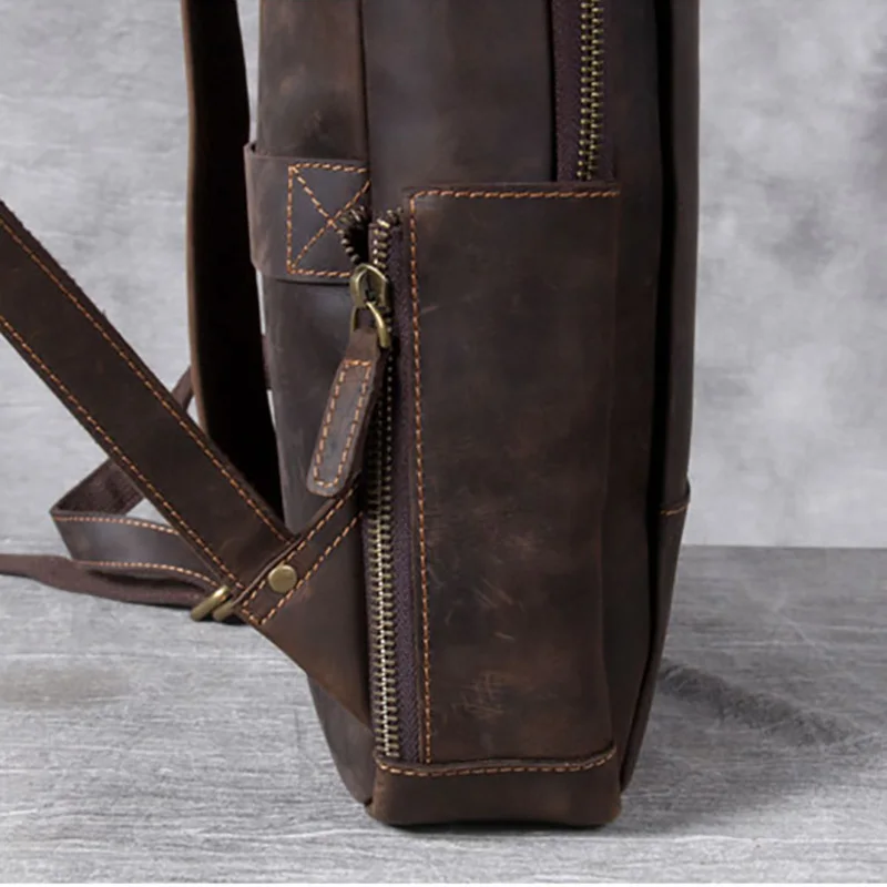 AETOO Vintage crazy horse leather shoulder bag, handmade genuine  leather backpack large men's leather computer travel backpack