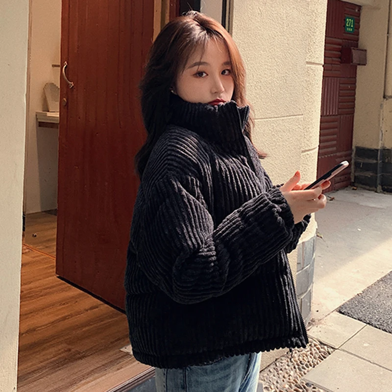 

Lucyever Korean Style Solid Winter Jacket Women 2020 Stand Collar Black White Parkas Female Warm Cotton Padded Short Coats Woman