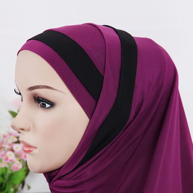 Хиджаб Женский 2 в 1 Hijab шарф Мусульманский полосатый мусульманские шарфы тюрбан