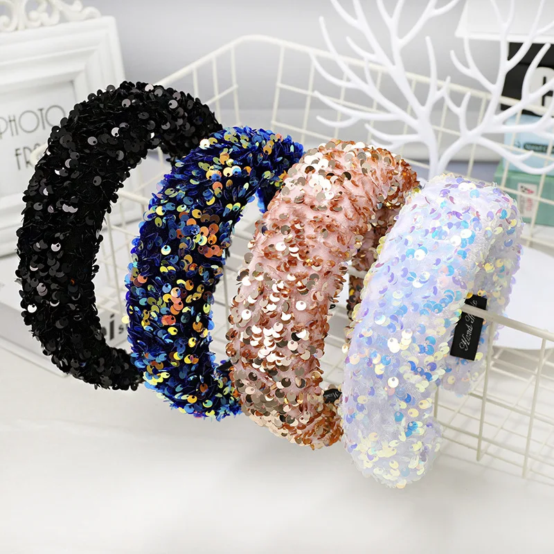 

Headbands For Women Girls Korean Wide Sponge Sequins Hair Bands Accessories Fashion Adult Diademas Bandeau Cheveux Wholesale