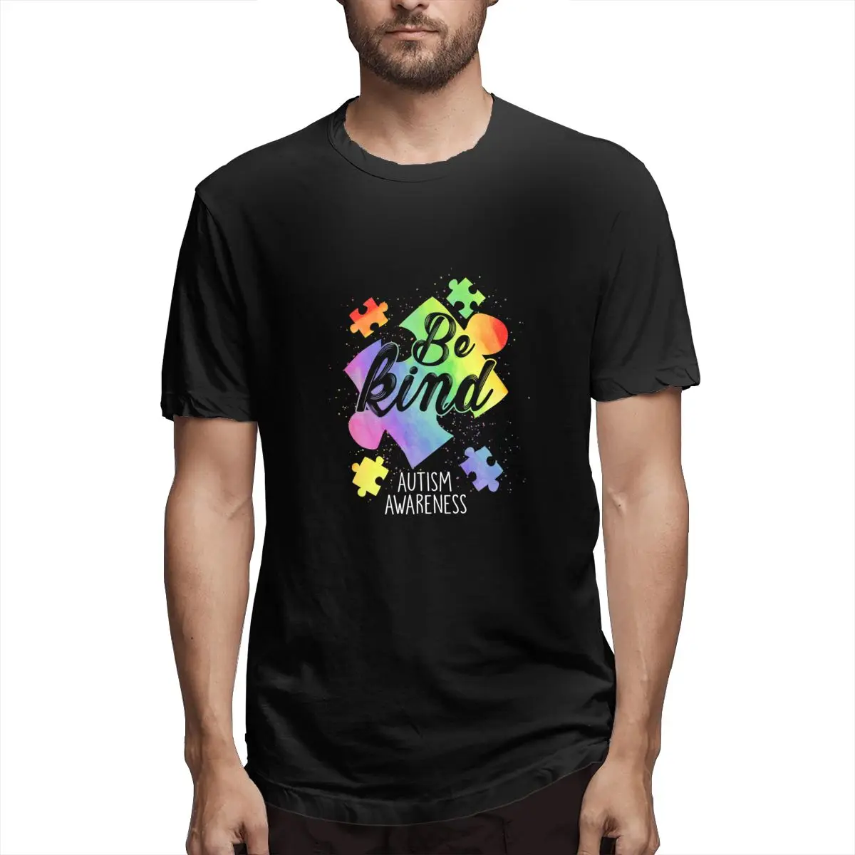 Be Kind Autism Awareness Month Present Puzzle Piec Graphic Tee Men's Short Sleeve T-shirt Funny Cotton Tops