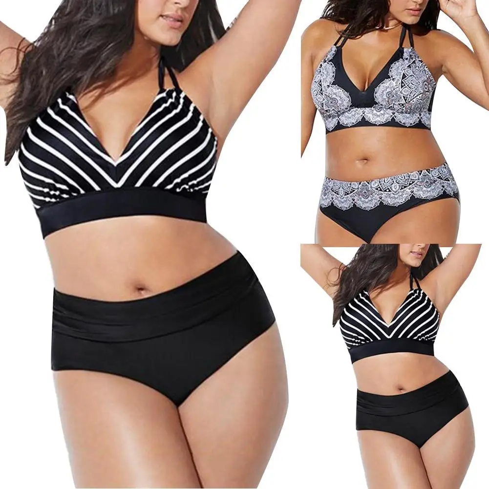 

Vintage Women Plus Size Halter Bandage Summer Bikini Set Two-piece Swimsuit