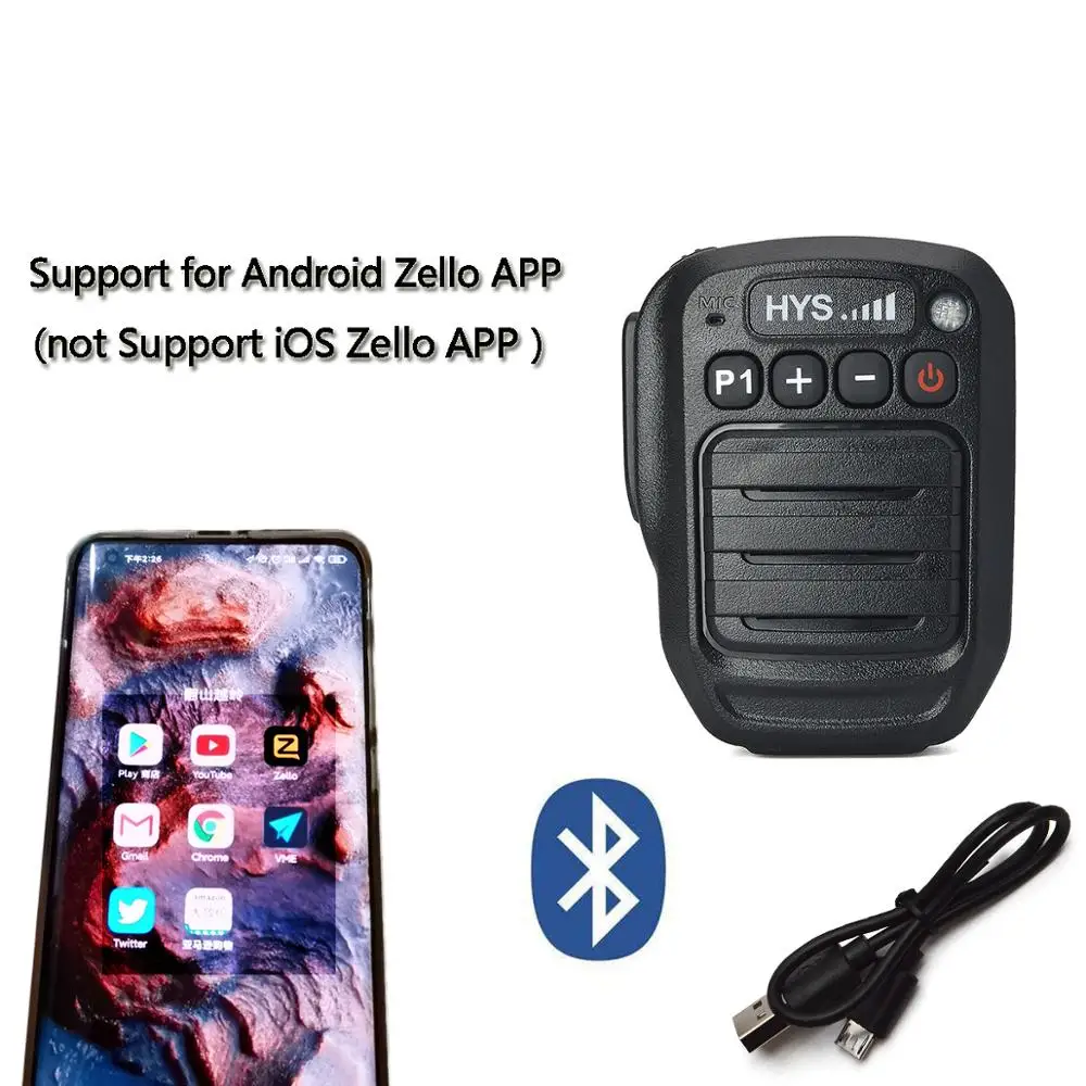 

HYS Bluetooth Wireless Speaker Mic PTT Microhpone for Zello APP Android Moblie Phone