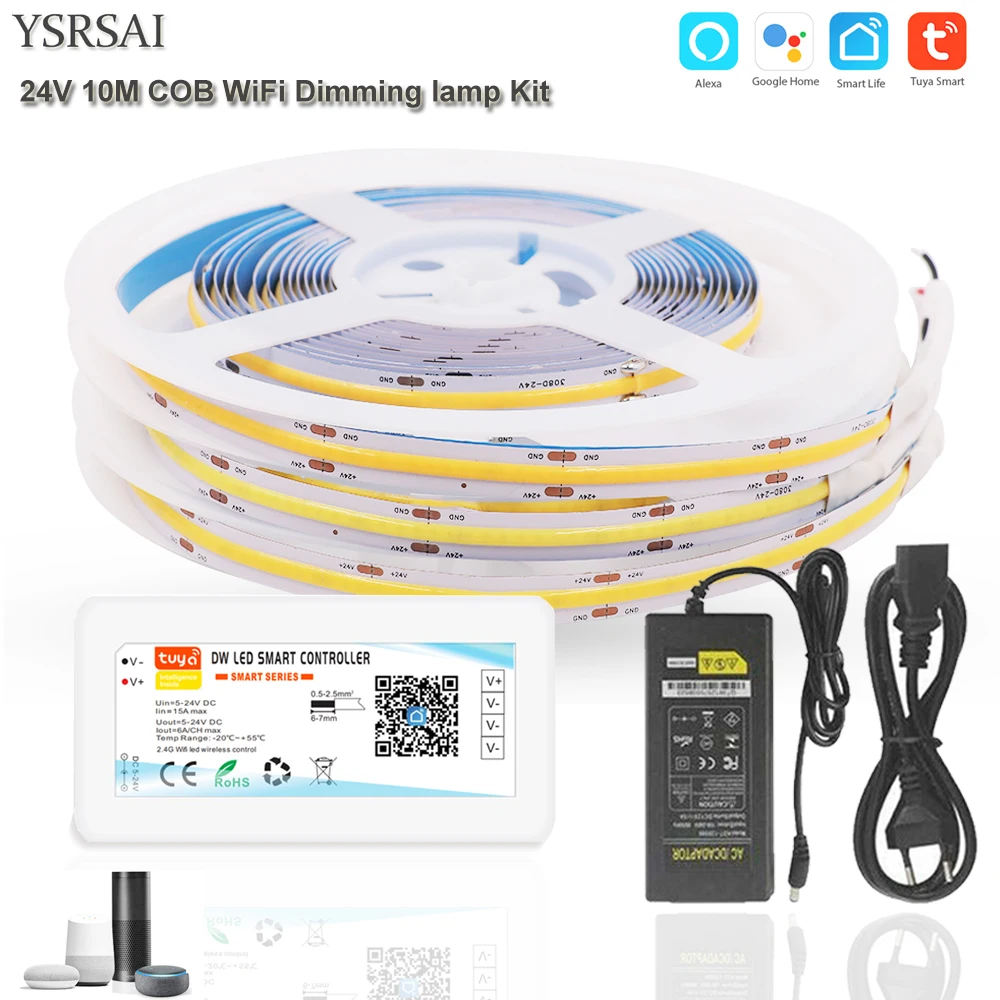 

DC24V TUYA Smart life APP Wifi Dimmer Controller LED Strip Flexible FOB COB Led Lights Warm/Cool White For Alexa Google Home